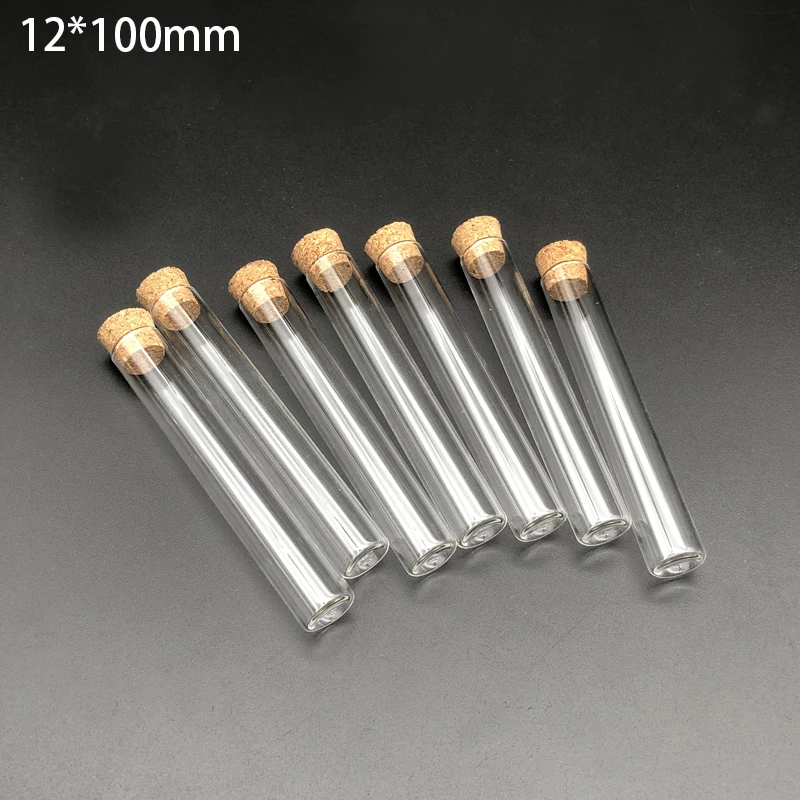 

50pcs/lot Lab 12x100mm Flat bottom Glass Test Tube With Cork Stoppers for School Laboratory experiment