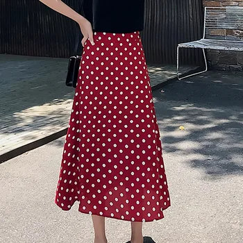 

Women High Waist Polka Dots Skirt Elegant Girl Midi Skirts Wrap Dots Korean Style Summer Ladies Chiffon Skirts 3 color