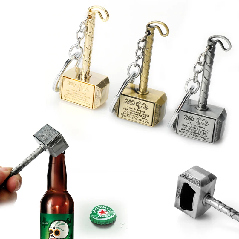 

Thor Hammer Beer Bottle Opener Keychain Avengers Captain America Deadpool Batman Thanos Star Wars Keyring Key Chain Ring Jewelry