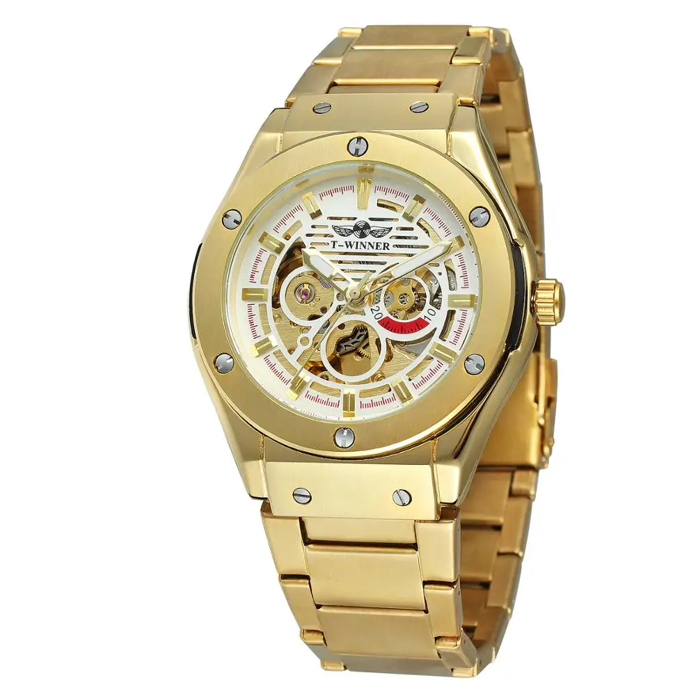 WINNER хип-хоп золотые мужские автоматические механические часы с металлическим ремешком и скелетонным циферблатом Лидирующий бренд роскошный дизайн мужские наручные часы Мужские часы - Цвет: Type 4