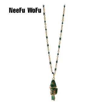 

NeeFuWoFu Stainless steel chain necklacess Nationality Fashion Fish sinker Pulsera de piedra Mujer de Bohemia Jewelry