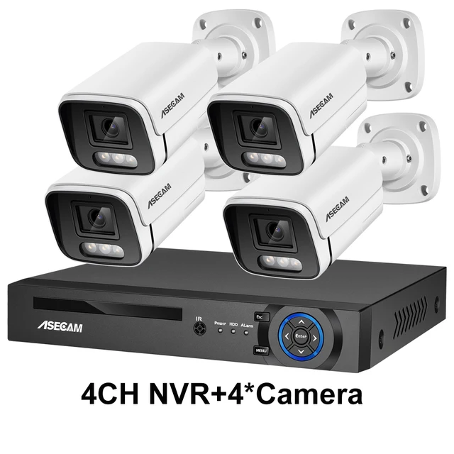 New 4K Security Camera System 8MP Audio CCTV POE NVR AI Color Night Home Video Surveillance Outdoor Set 4CH NVR and 4 Camera