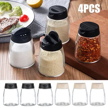 

4Pcs Double Lids Seasoning Shakers Glass Bottles Spice Sifter Barbecue Spice Jars Salt and Pepper Shaker Container Set