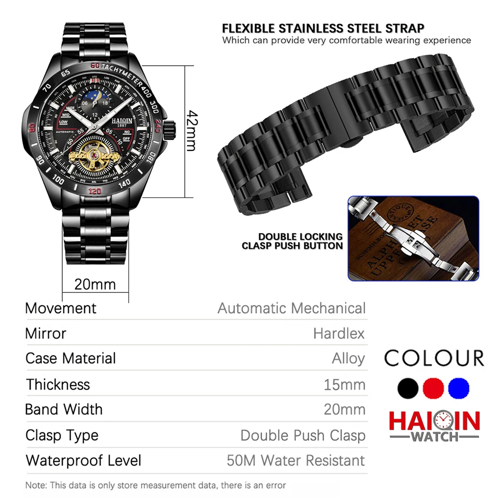 Reloj Hombre HAIQIN брендовые автоматические механические мужские часы спортивные водонепроницаемые мужские золотые наручные часы Relogio Masculino