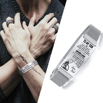 

CUSTOM NEW silver color MEN'S MESH BRACELT BANGLE PERSONALIZED WATCH BRANDS MAGNET BUCKLE FATHER DAD GIFTS