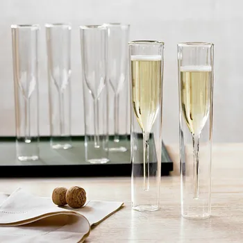 

115ml Double Glass Wall Champagne Glasses Straight Artwork Tasting Wine Glass Cup Comfortable Bar Family Wineware Holiday