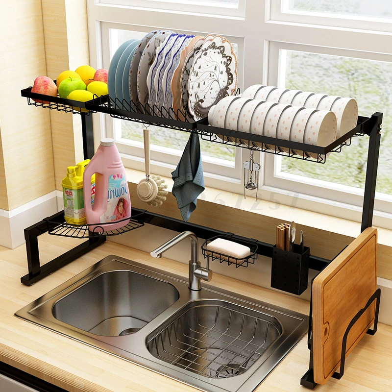 

Kitchen water bowl rack sink above the shelf chopsticks board 2 layers