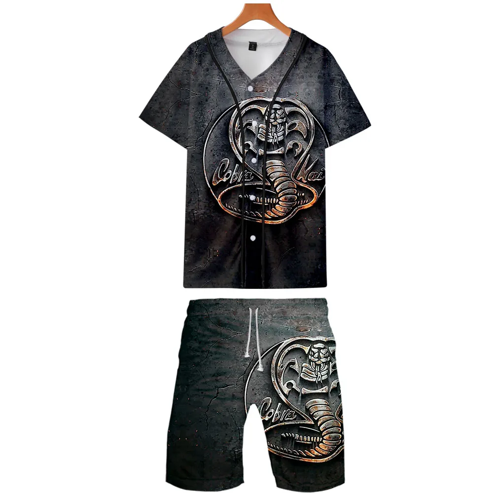 Cobra Kai 3D печать змея рубашка Harajuku Slim Fit Топы ТВ шоу Летние повседневные пляжные мужские наборы Японская уличная оптовая продажа