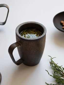 

Filter gilded glaze crude pottery ceramic water cup with cover personal creative teacup tea mug office water cup