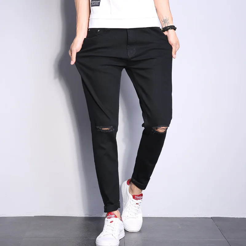 

Spring Korean-style Slim Fit Elasticity Casual Pants Men Fashion And Personality with Holes Skinny Casual Trousers Fashion 417