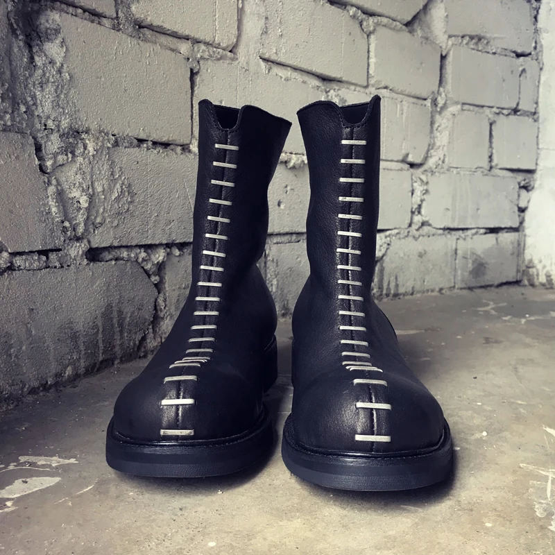 Роскошные мужские ботинки из коровьей кожи с заклепками уличные черные