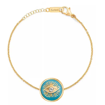 

Wild & Free New Arrival Simple Women Blue Eye Bracelets Bohemian Round Pendant Chain Bracelets Bangles Stainless Steel Jewelry