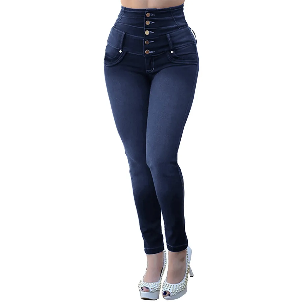 Женские джинсы размера плюс, с высокой талией, эластичные, на пуговицах, Осень-зима, повседневные, джинсовые штаны, для девушек, узкие, брюки, джинсы# BL20 - Цвет: Black