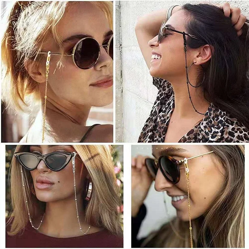

Eyeglass Chain Metal Beaded Chain Eyewear Retainer Silicone Loops Sunglass Holder for Women Necklace Layered Bracelet