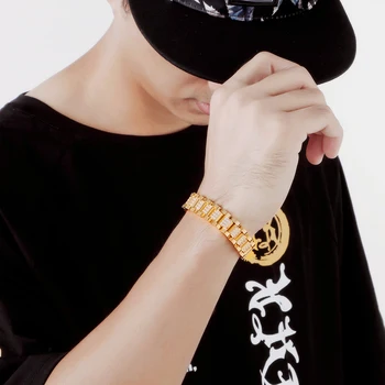 

European and American Style Hip-hop Tide Brand Golden Stainless Steel Bracelet Jewellery Rhinesto Tyrant Gold Bully