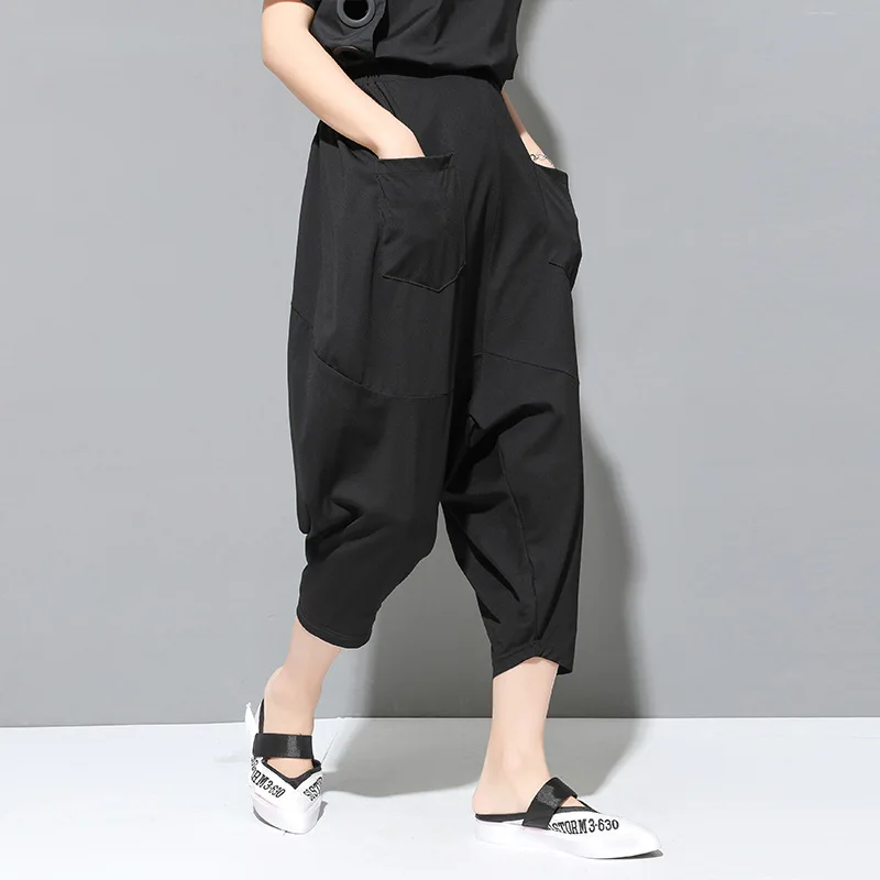 Ladies Harlan Pants Summer New Black Black Cold Wind High Waist Loose Casual Large Size Seven Minutes Pants new fashion spring zipper stretch pants women red casual pants harlan jeans women black jean femme summer denim pant white