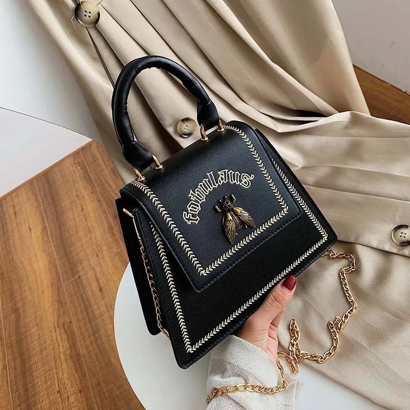 

Western Style WOMEN'S Bag INS Super Fire Square Sling Bag 2019 Dull Polish Spiraea Small Bee Handbag Chain Crossbody Bag