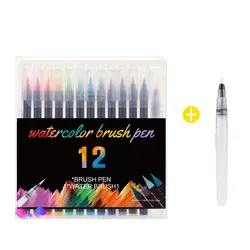 12 шт., цветные маркеры щеток для воды, цветные каллиграфии, школьные принадлежности, художественный чертежный фломастер, войлочные