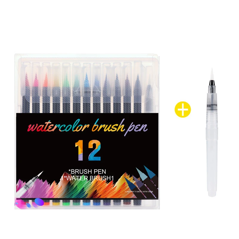

12pcs Watercolor brush Markers Pen Water Color Calligraphy Drawing School Supplies Art Lettering Marker Felt Tip Brush Pens