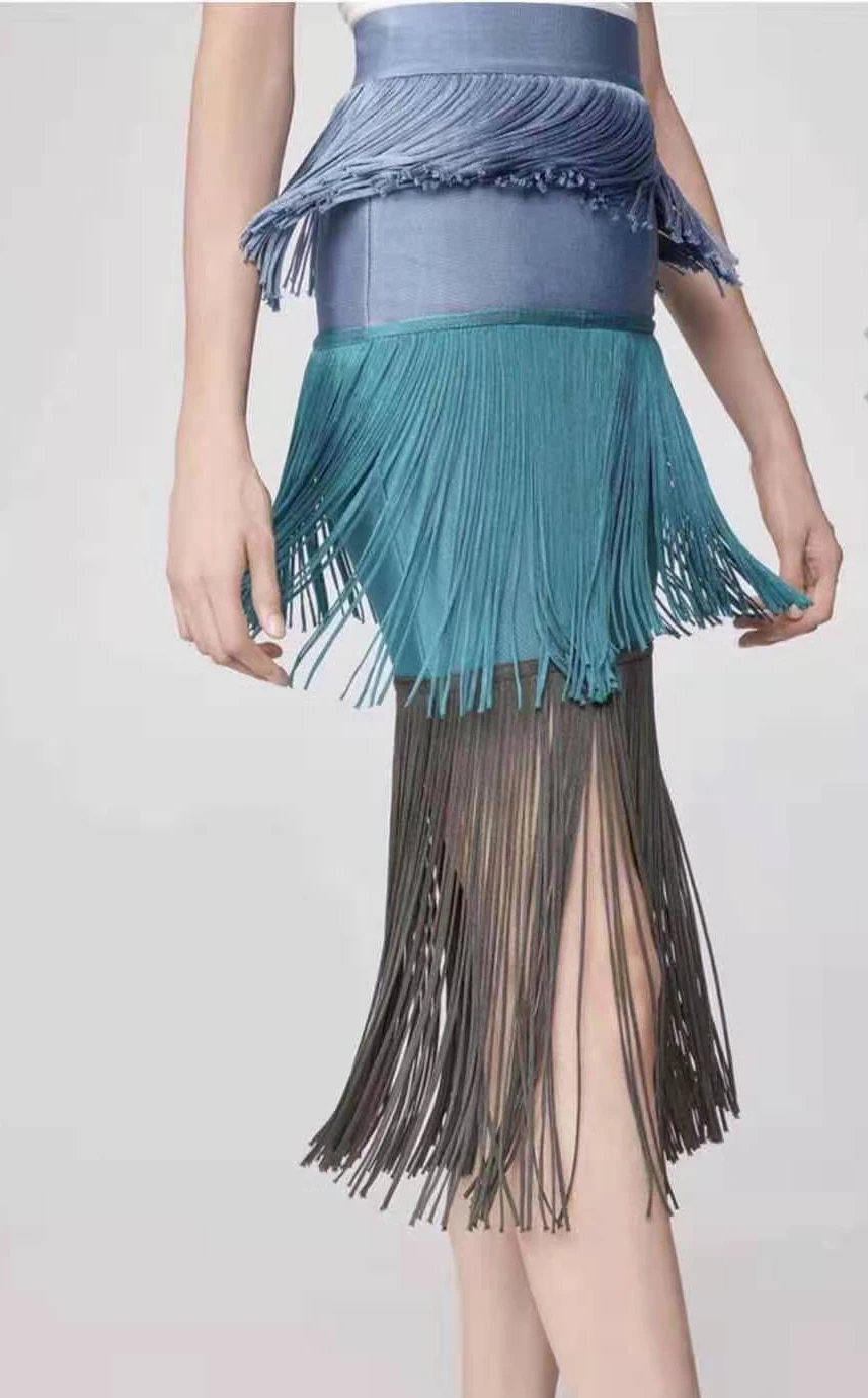 НОВАЯ шикарная летняя модная разноцветная обтягивающая юбка Женская Сексуальная кисточка до середины икры Клубная одежда Лоскутная Повседневная