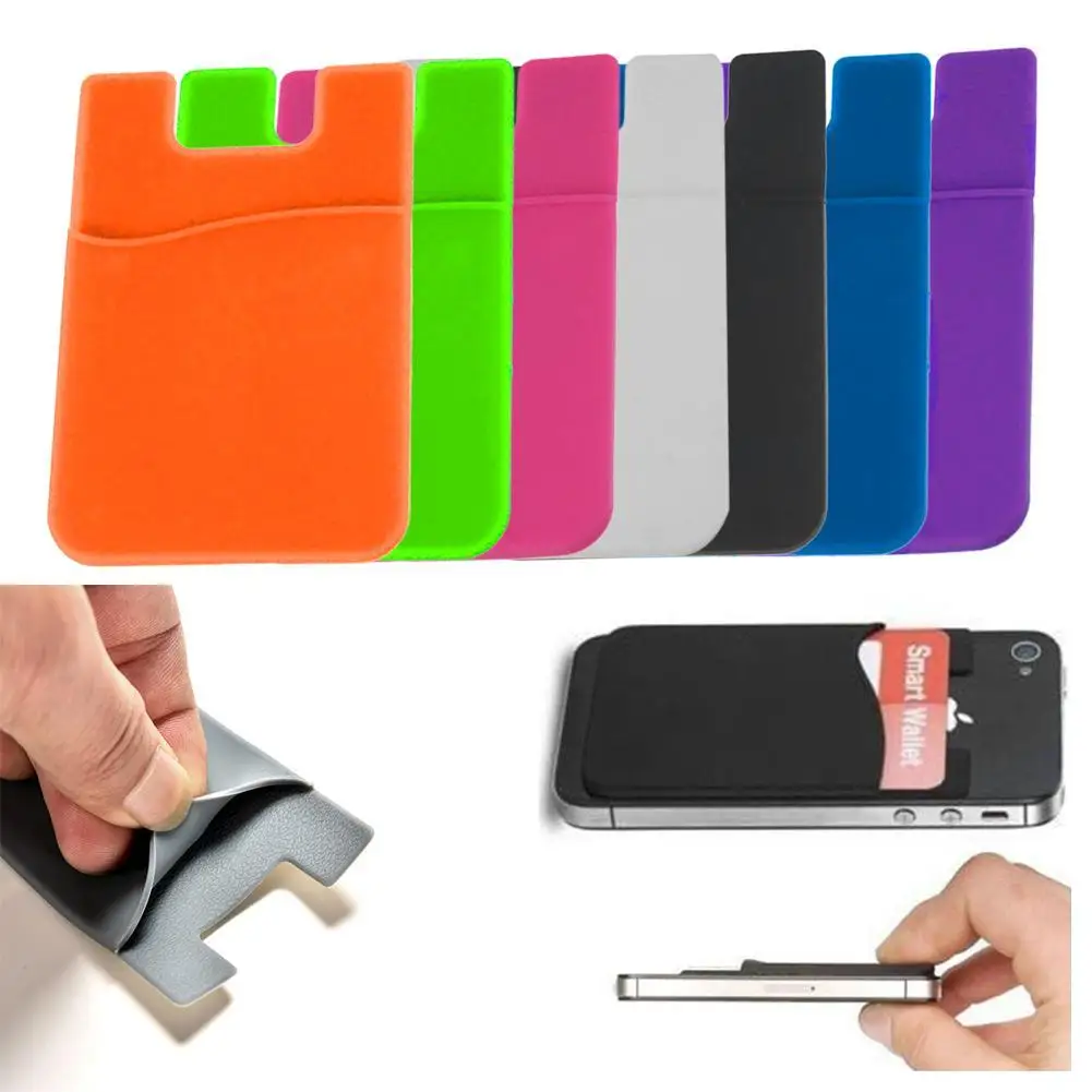 

Elastic silica gel Cell Phone Wallet Case Credit ID Card Holder Stick On Adhesive Silicone