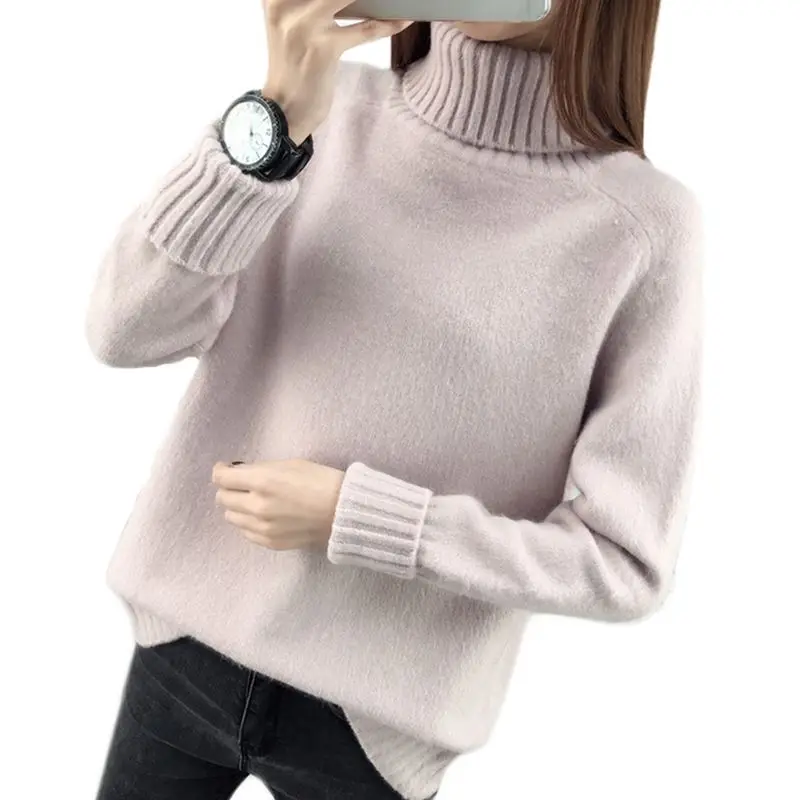 Модный осенне-зимний толстый женский свитер-пуловер с длинными рукавами, повседневный теплый базовый свитер с высоким воротом, Женский вязаный Топ