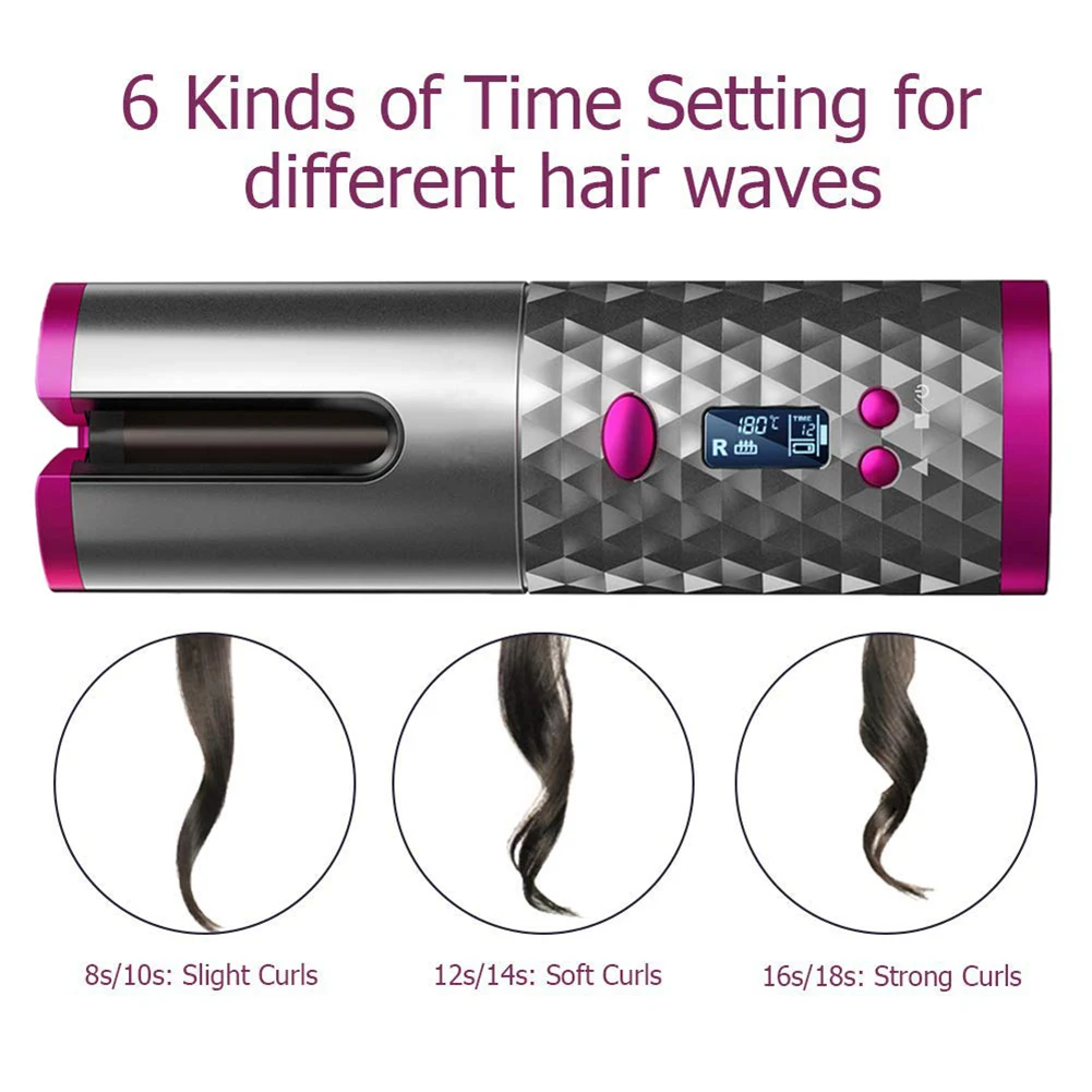 Hair Curler Portable Wireless Automatic Curling Iron Hair Curler LCD