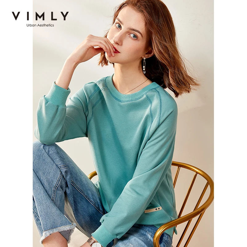 Vimly толстовки женские винтажные с круглым вырезом свободные однотонные стиль