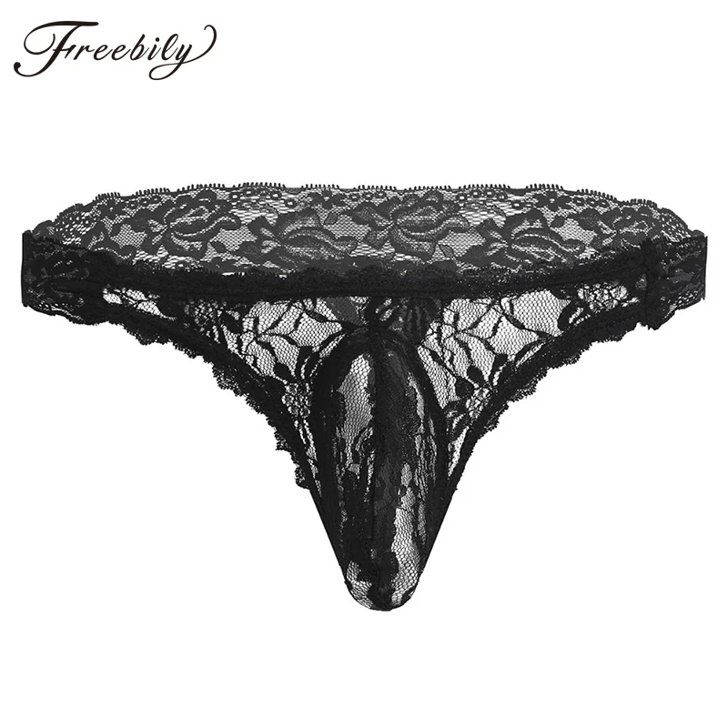 

Sexy Men Thongs Lace Floral See through G-string Underwear Sissy Bulge Pouch Panties String Homme Bikini Briefs Gay Underwear