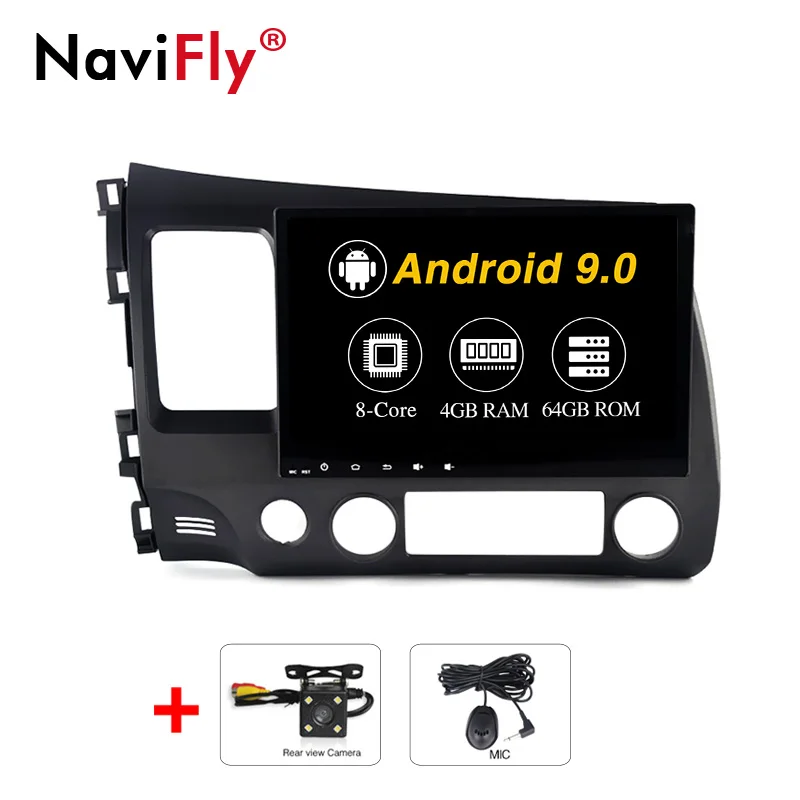 4GB-64GB-Camera NaviFly автомобильный радиоприемник gps для Honda Civic 8 FK FN FD 2005-2012 Android 9,0 Восьмиядерный 4 Гб+ 64 Гб авто gps навигация мультимедийный плеер - Цвет: 4GB-64GB-Camera