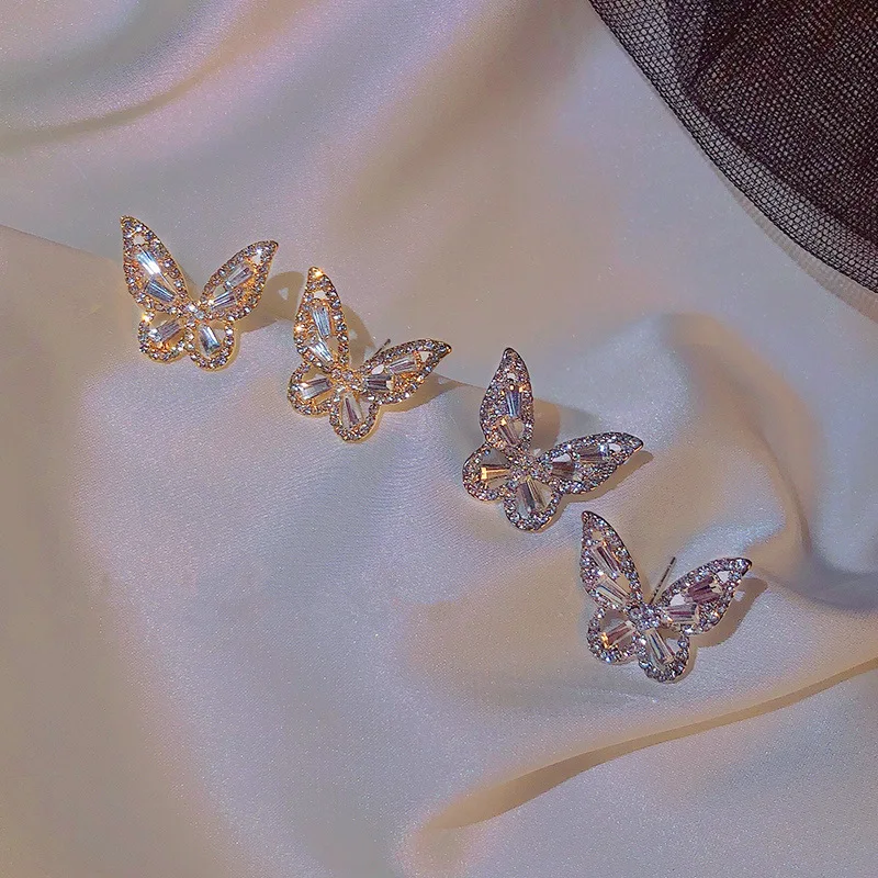 Korean New Fashion Butterfly Earrings For Women Punk Rhinestone Style Cute Girl Zircon Stud Kpop Jewelry 2021 Wholesale | Украшения и