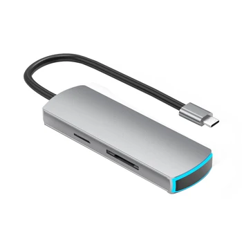 

USB C Hub USB C HDMI Adapter 6 In 1 Type C Hub with 4K USB C to HDMI, SD TF Card Reader 3 USB 3.0 Ports with Breathing Light for