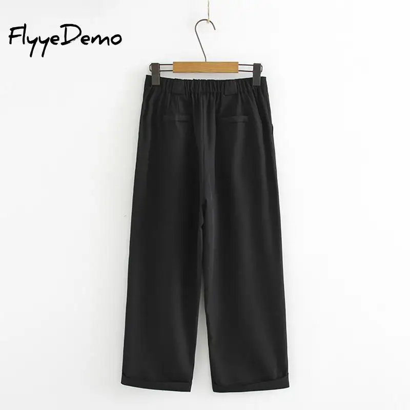 

2019 Woman Trousers Autumn Winter Casual Loose Plus Size Black Ankel Pants Fashion High Waist Office Suit Wide Leg Pants XXXXL