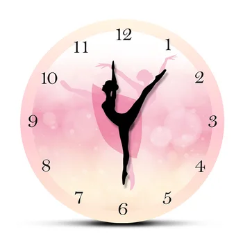 

Ballet Girl Dancing Wall Clock Princess Pink Printed Watch Ballerina Moving Leg Dancing Clock Watch Bedroom Slient Timepiece
