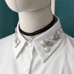 Handmade Beads Lapel Fake Shirt Collars for Women Shirts Detachable Collar False Collar Removable Half Shirt Faux Col