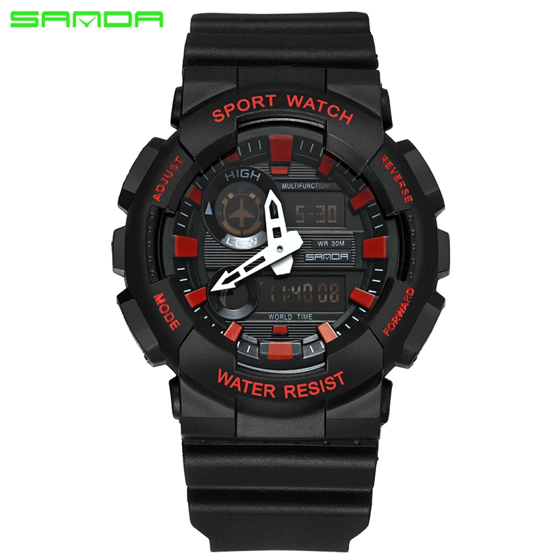 SANDA армейские электронные часы простые модные спортивные наручные часы 30 м Водонепроницаемый Будильник Светодиодный дисплей Мужские часы Relogio