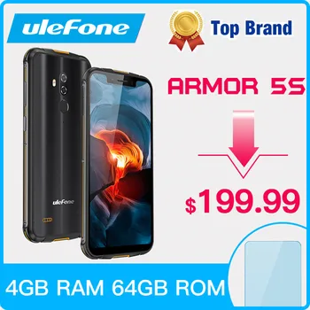 

Ulefone Armor 5S Waterproof IP68 NFC Rugged Smartphone MT6763 Otca-core Android 9.0 4GB 64GB wireless charge 4G LTE Mobile Phone