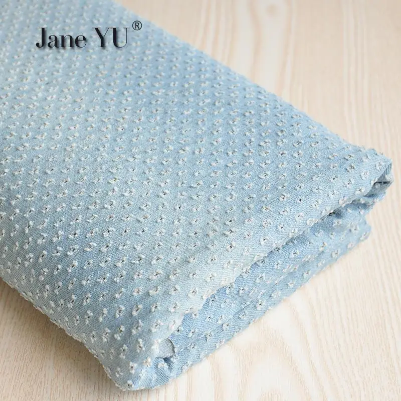 

JaneYU Cotton Dyed Washed Denim Fabric Hole Cut Out Pants Coat Skirt Handmade Clothing Fabric