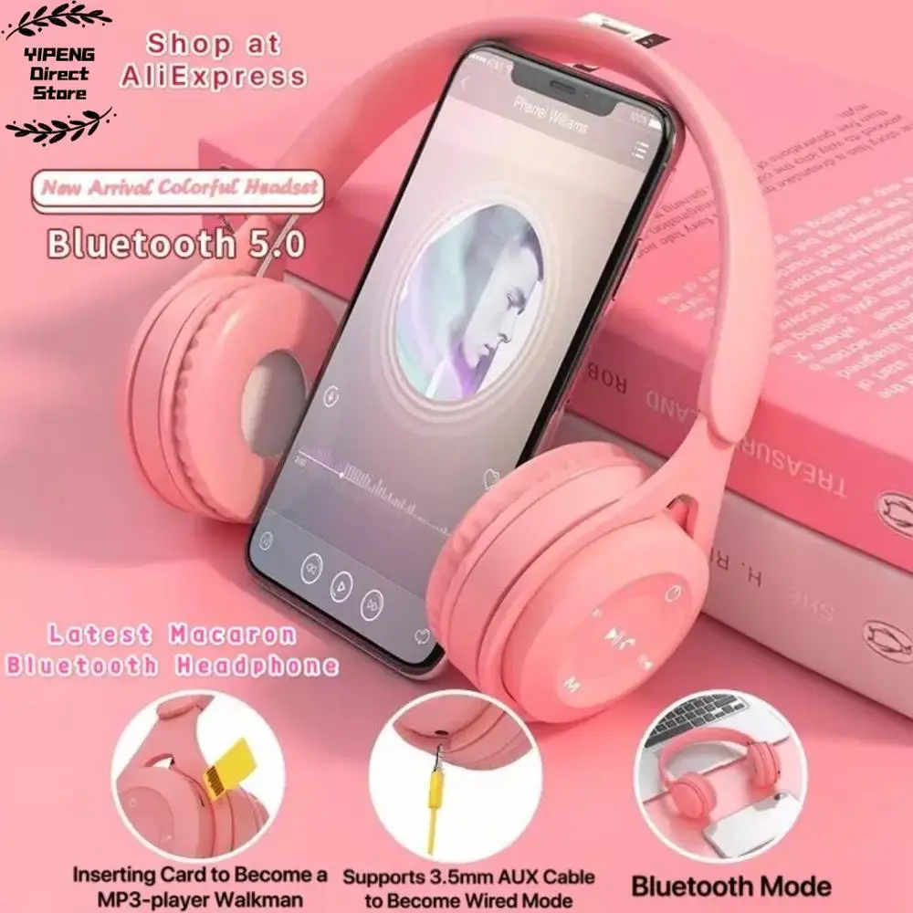 Беспроводная накладная гарнитура Macaron Bluetooth наушники Hi Fi стерео с микрофоном