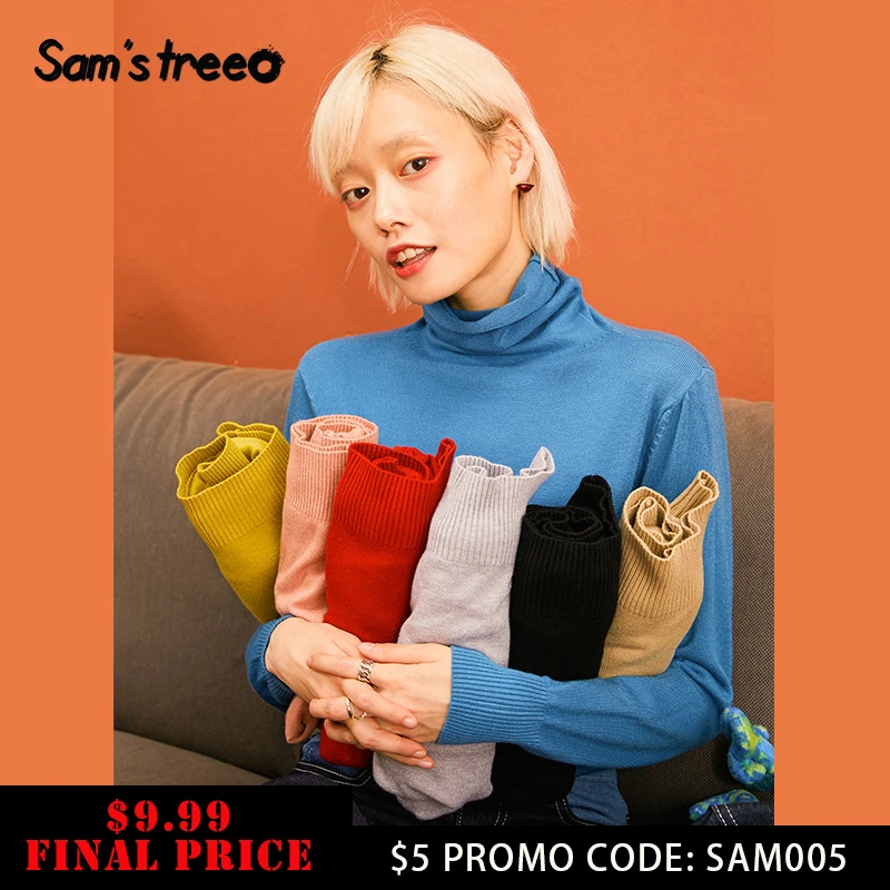 992.62руб. 30% СКИДКА|SAM'S TREE, многоцветный однотонный минималистичный стиль, повседневный вязаный пуловер, свитера для женщин, 2019, зимний чистый свободный Женский Топ с длинным рукавом on AliExpress 