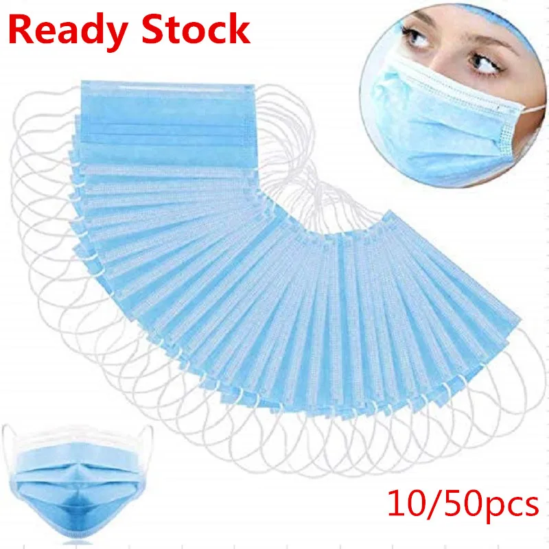 

10/50PCS High Quality Mask Earloop Face Mouth Masks Three-layer Protective Mask Anti-pollution Mask Anti-dust Mask