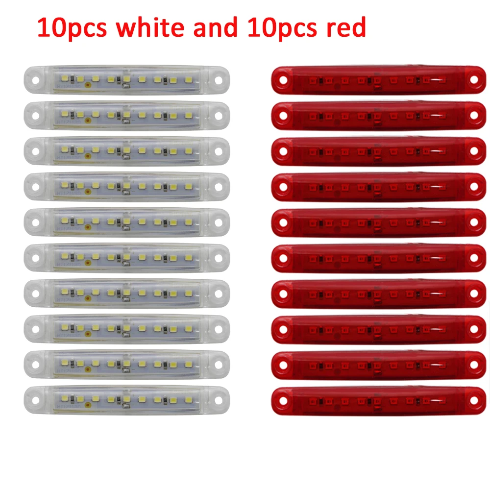 12V 24V 9SMD автобуса/грузовика/прицепа/светодиодные фонари для грузовика Авто боковой габаритный светильник Водонепроницаемый светодиодный светильник Светодиодные индикаторы на грузовиках парковка светильник - Цвет: 10 white  10 red