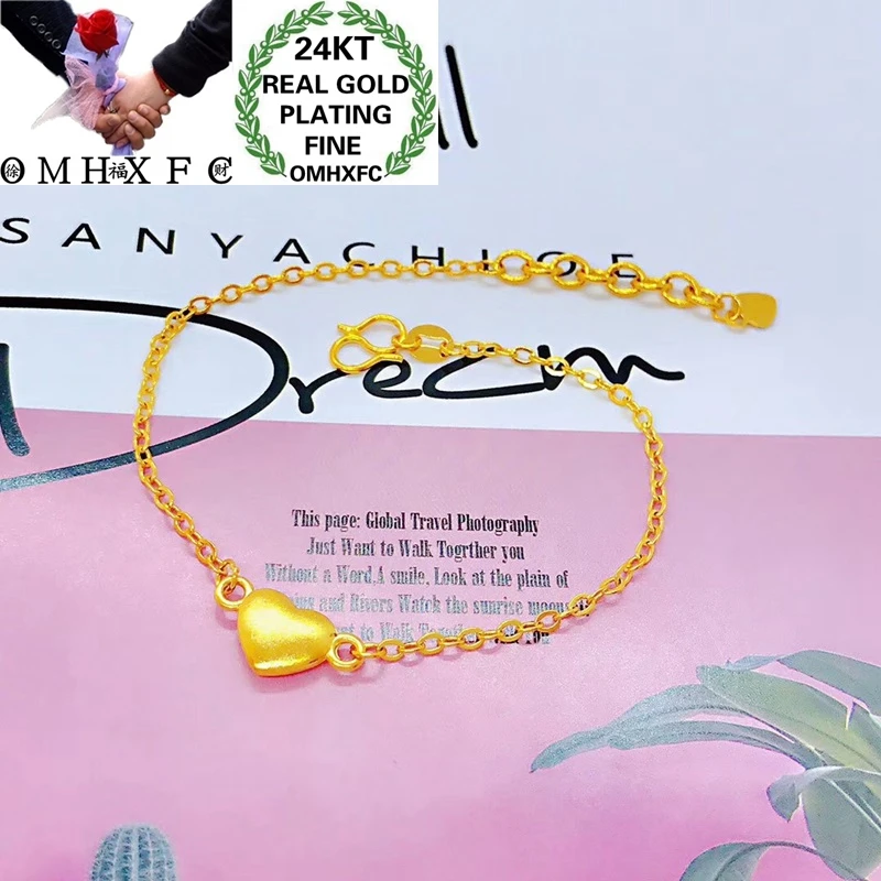 Ювелирные изделия OMHXFC, оптовая продажа YM201, Европейская мода, лидер продаж, изящный женский браслет для дня рождения, свадебный подарок, простой золотой браслет с сердцем 24 карата