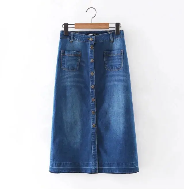 

Western Style Spring And Summer WOMEN'S Dress New Style Double Pocket Buttons Hem Decoration Mid-length Cowboy Skirt