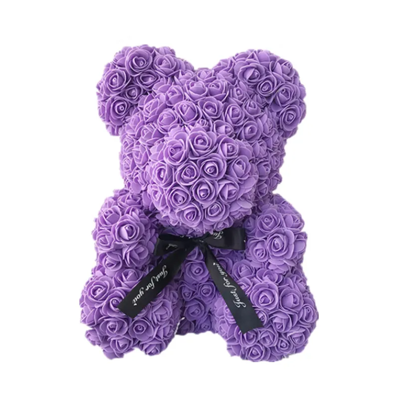 purple Красный медведь Роза искусственное украшение плюшевый мишка Роза цветок рождественские подарки для женщин подарок на день Святого Валентина оптом дешево 40 см - Цвет: purple