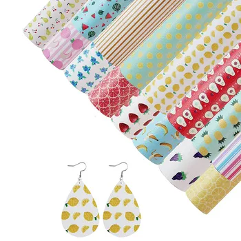 

DIY Earrings Homemade Leather Material Tropical Fruit Striped Dot Printed Pattern PU Leather Material Wholesale 15 Pieces /Set