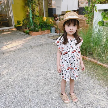 

New Girl's Korean-Style Summer Rompers 2020 ChildrenClothing Summer Cartoon Abstract Short Sleeved Kids Overalls Toddler Cloth