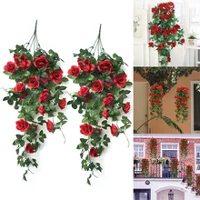 

Artificial Rose Fake Flowers Hanging Plant Wall Home Balcony Basket Decor Artificial Flowers Party Supplies Outdoor Fake Plant