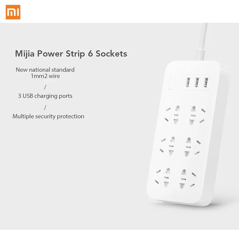 Оригинальная лента питания Xiaomi 2.1A Быстрая зарядка 3 USB удлинитель штепсельная