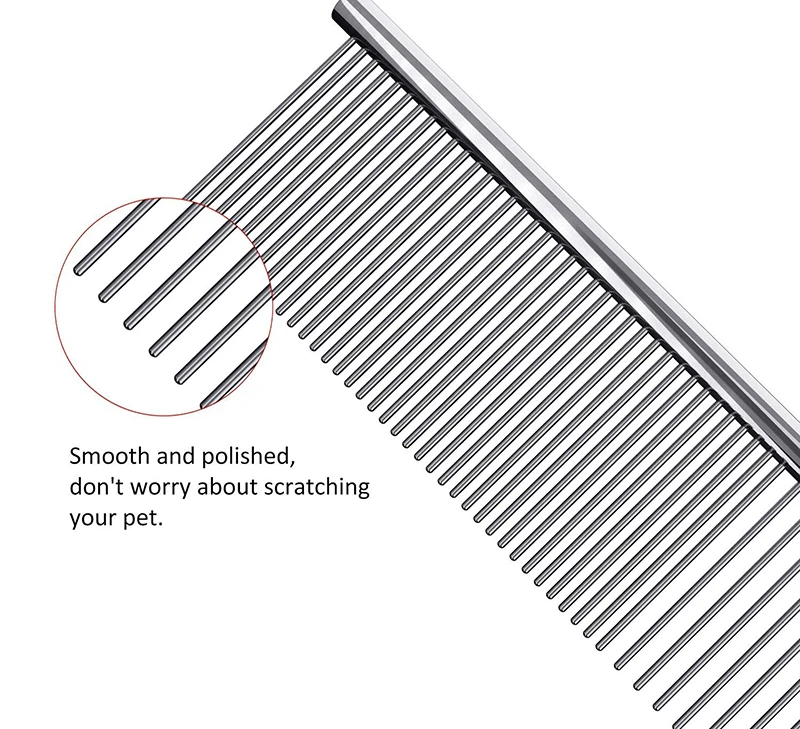 1 2/3 Pet Combs Set,Rounded Teeth Pet Comb for Large,Medium and Small Dogs,Cats with Tangled Short/Long Hair 2-in-1 Pet Stainless Steel Grooming Comb,Dog Cat Comb Tool,7 1/2
